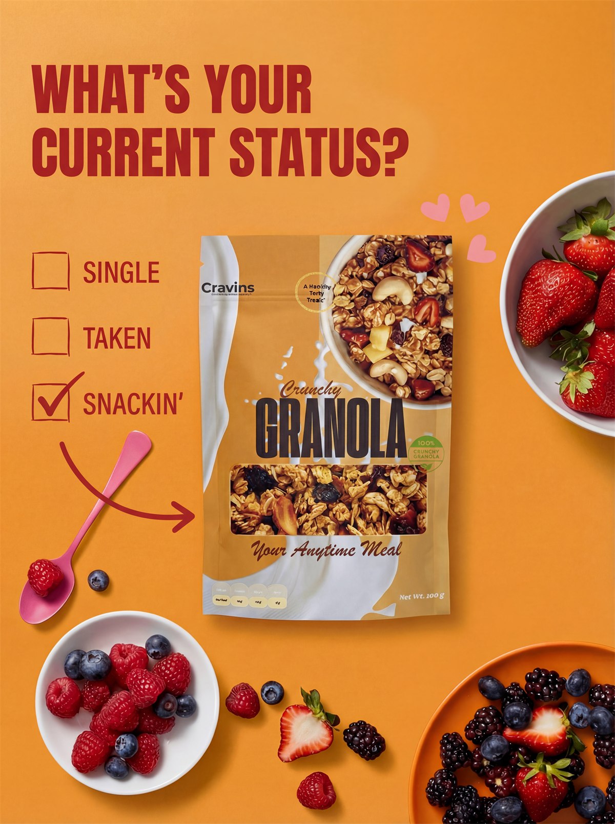 Cravins Crunchy Granola, crunchy, your anytime meal