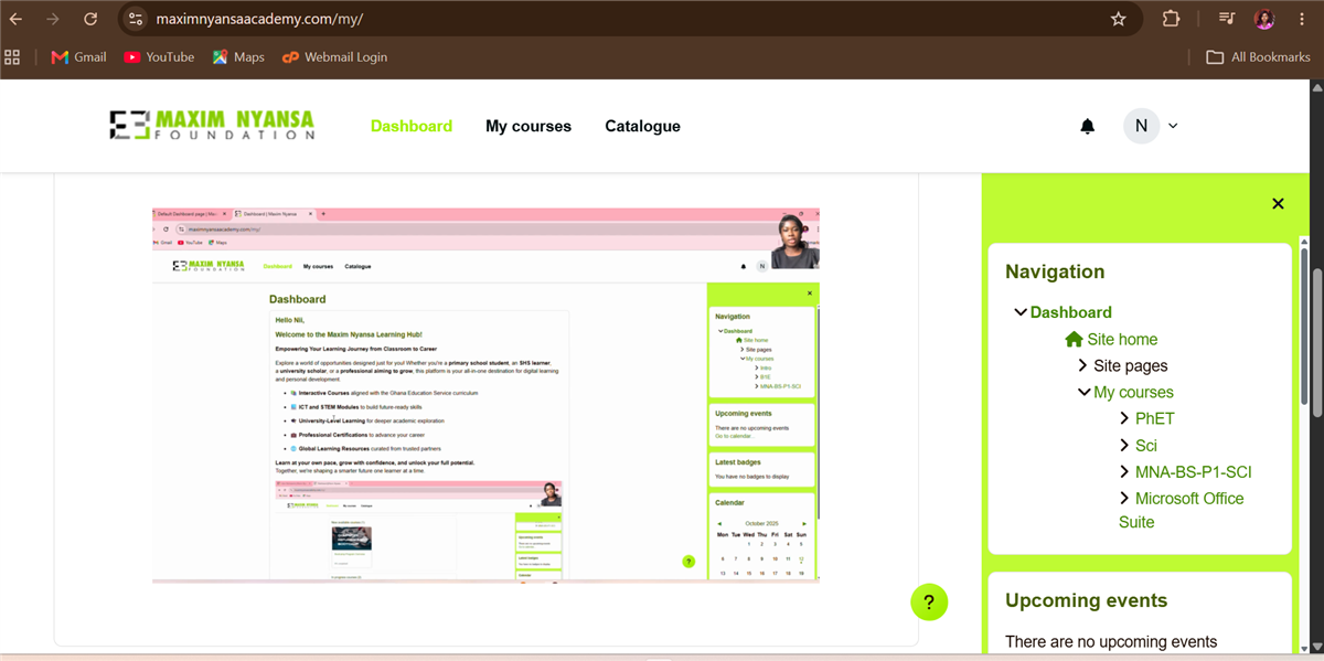 Moodle dashboard